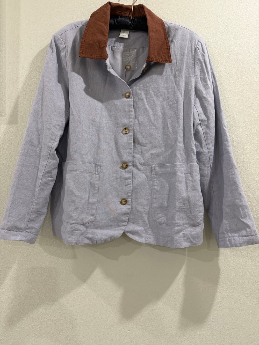 NWT Calypso St Barth Women's Light Blue Jacket with Brown Corduroy Collar- large
